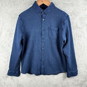 Line Of Trade Frank Shirt Mens XL Button Up Blue Waffle Knit Cotton Workwear